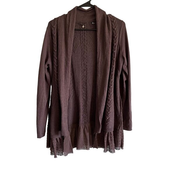 Knitted and Knotted Sweaters - Knitted & Knotted Open Front Cardigan Long Line Cotton Cashmere Blend Purple Med